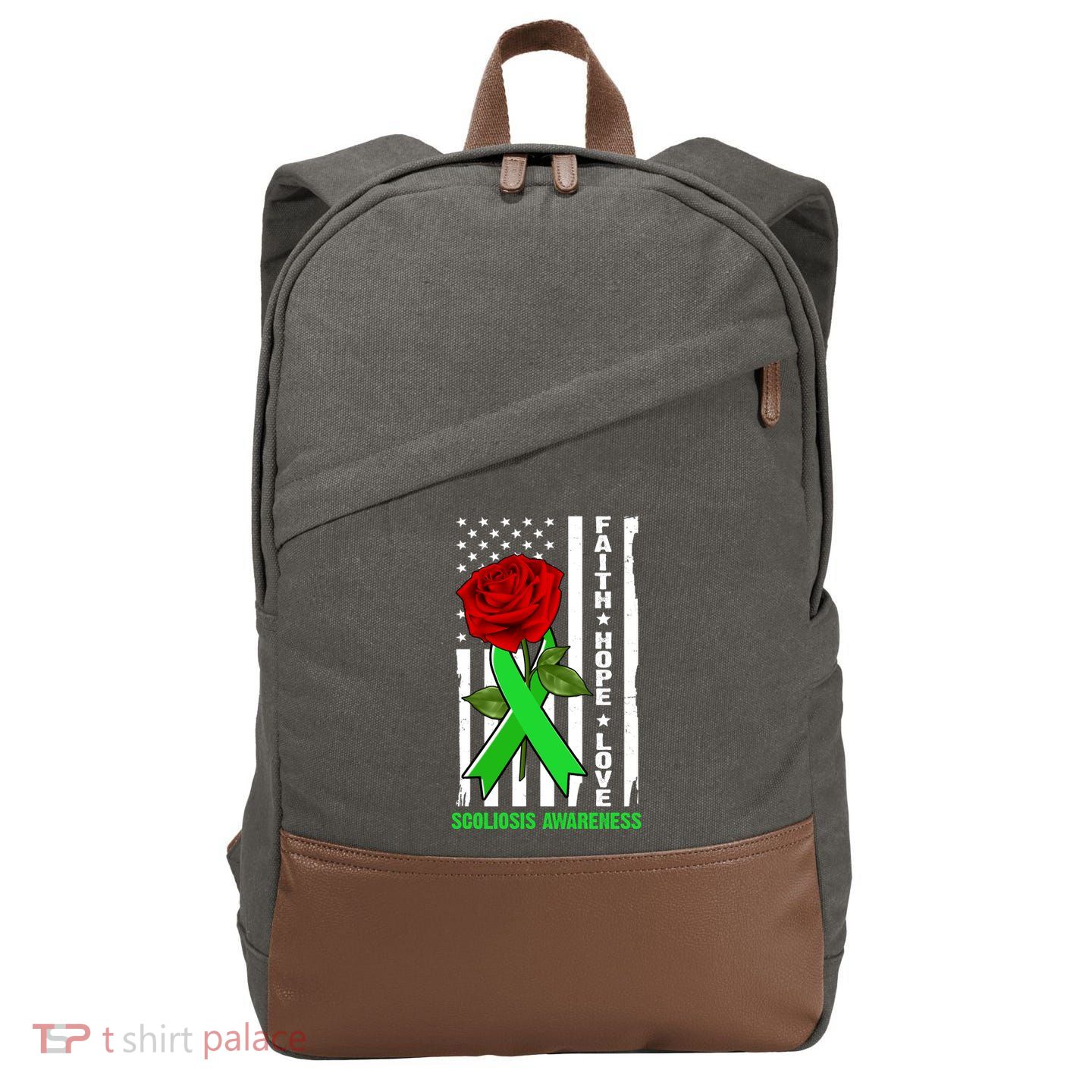 Faith Hope Love Scoliosis Awareness USA Rose Flag Cotton Canvas Backpack