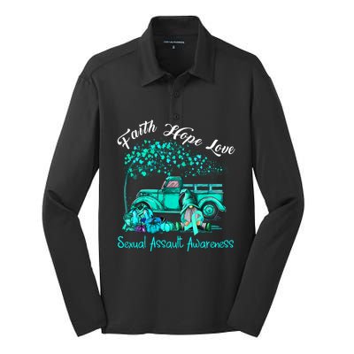 Faith Hope Love Sexual Assault Awareness Gift Silk Touch Performance Long Sleeve Polo