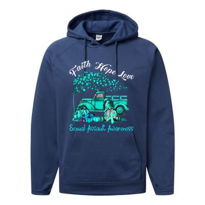 Faith Hope Love Sexual Assault Awareness Gift Performance Fleece Hoodie