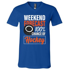 Funny Hockey Lovers Weekend Forecast Chance Of Hockey Cute Gift V-Neck T-Shirt