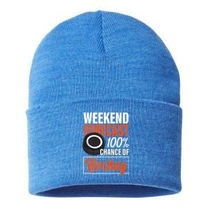 Funny Hockey Lovers Weekend Forecast Chance Of Hockey Cute Gift Sustainable Knit Beanie