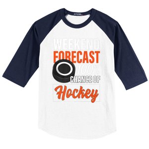 Funny Hockey Lovers Weekend Forecast Chance Of Hockey Cute Gift Baseball Sleeve Shirt