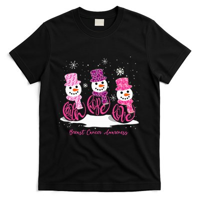 Faith Hope Love Breast Cancer Awareness Christmas Snowman T-Shirt