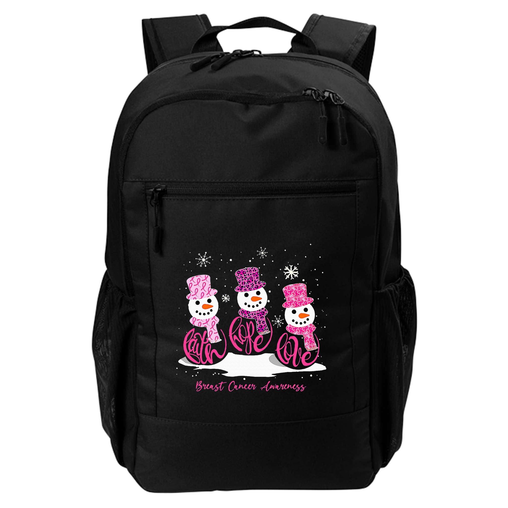 Faith Hope Love Breast Cancer Awareness Christmas Snowman Backpack