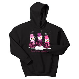 Faith Hope Love Breast Cancer Awareness Christmas Snowman Kids Hoodie