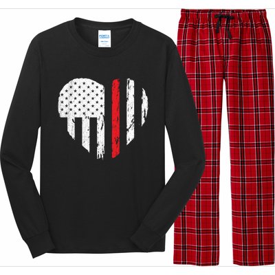 Firefighter Heart Love Distressed Usa Flag Wife Friend Gift Long Sleeve Pajama Set