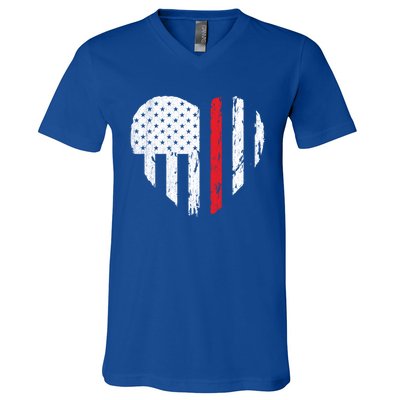 Firefighter Heart Love Distressed Usa Flag Wife Friend Gift V-Neck T-Shirt