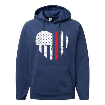 Firefighter Heart Love Distressed Usa Flag Wife Friend Gift Performance Fleece Hoodie