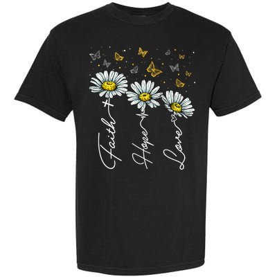 Faith Hope Love Daisy Butterfly Jesus Christian Clothing Cool Gift Garment-Dyed Heavyweight T-Shirt