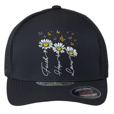 Faith Hope Love Daisy Butterfly Jesus Christian Clothing Cool Gift Flexfit Unipanel Trucker Cap