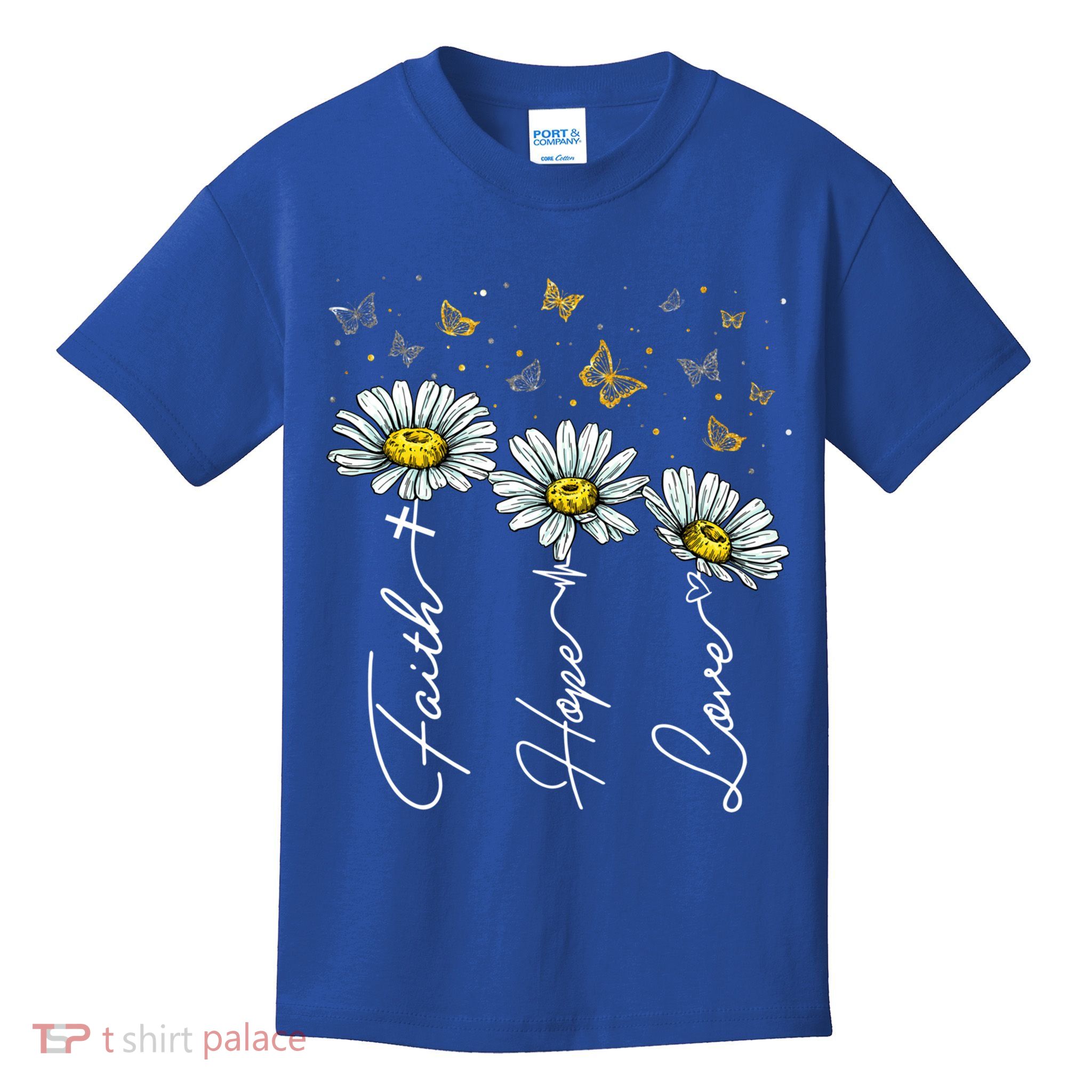 Faith Hope Love Daisy Butterfly Jesus Christian Clothing Cool Gift Kids T-Shirt