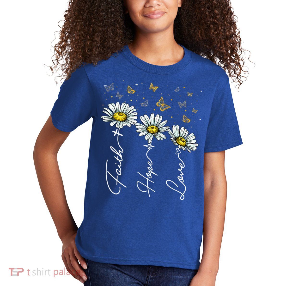 Faith Hope Love Daisy Butterfly Jesus Christian Clothing Cool Gift Kids T-Shirt