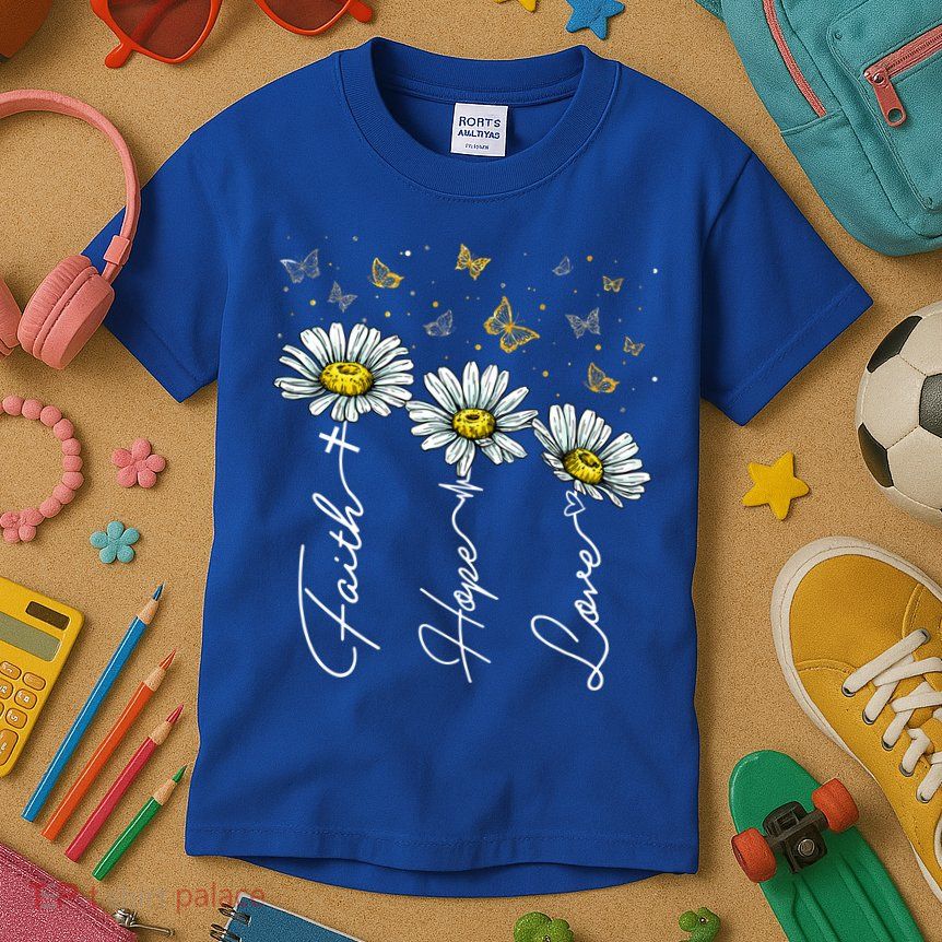 Faith Hope Love Daisy Butterfly Jesus Christian Clothing Cool Gift Kids T-Shirt