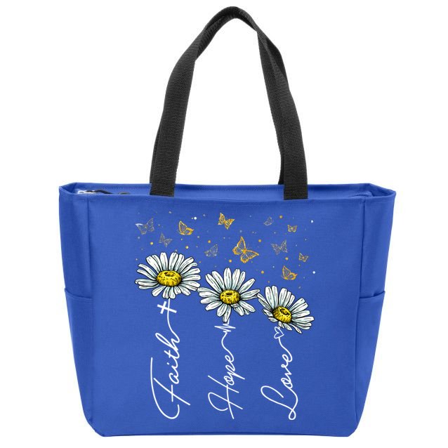 Faith Hope Love Daisy Butterfly Jesus Christian Clothing Cool Gift Zip Tote Bag