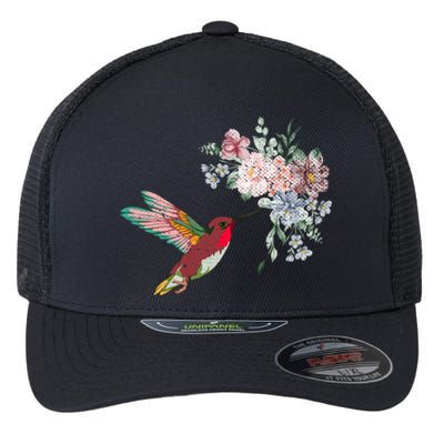 Flowers Hummingbird Lover Vintage Nature Hummingbird Meaningful Gift Flexfit Unipanel Trucker Cap