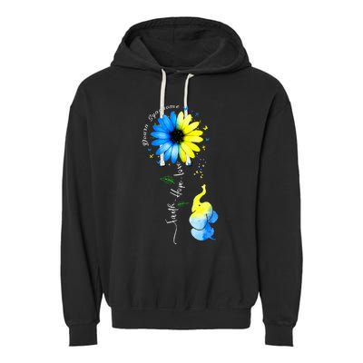 Faith Hope Love Awareness Downs Syndrome The Blue Elephant Garment-Dyed Fleece Hoodie