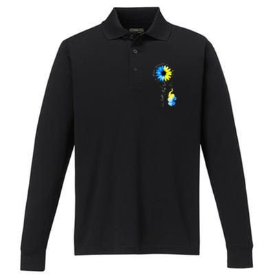 Faith Hope Love Awareness Downs Syndrome The Blue Elephant Performance Long Sleeve Polo