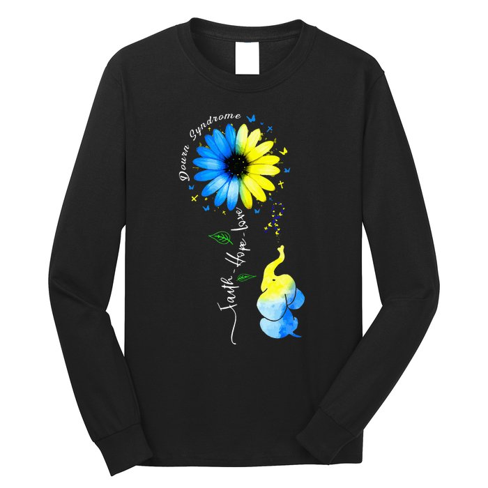 Faith Hope Love Awareness Downs Syndrome The Blue Elephant Long Sleeve Shirt