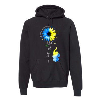 Faith Hope Love Awareness Downs Syndrome The Blue Elephant Premium Hoodie