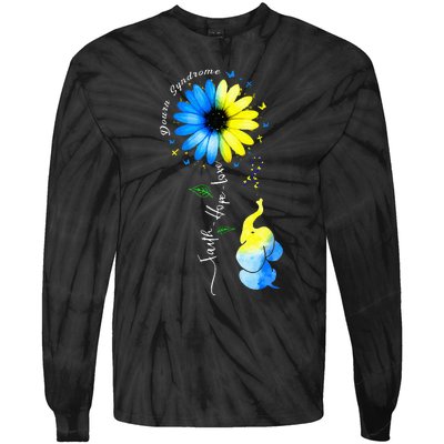 Faith Hope Love Awareness Downs Syndrome The Blue Elephant Tie-Dye Long Sleeve Shirt