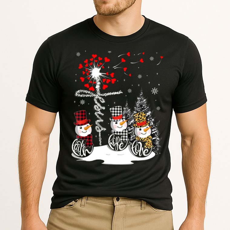 Faith Hope Love Snowman Jesus Dandelion Christian Christmas TShirt Cooling Performance Crew T-Shirt