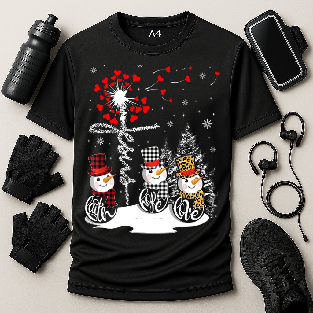 Faith Hope Love Snowman Jesus Dandelion Christian Christmas TShirt Cooling Performance Crew T-Shirt