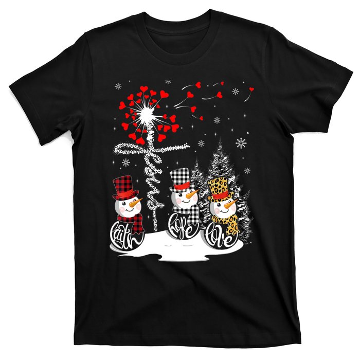 Faith Hope Love Snowman Jesus Dandelion Christian Christmas TShirt T-Shirt