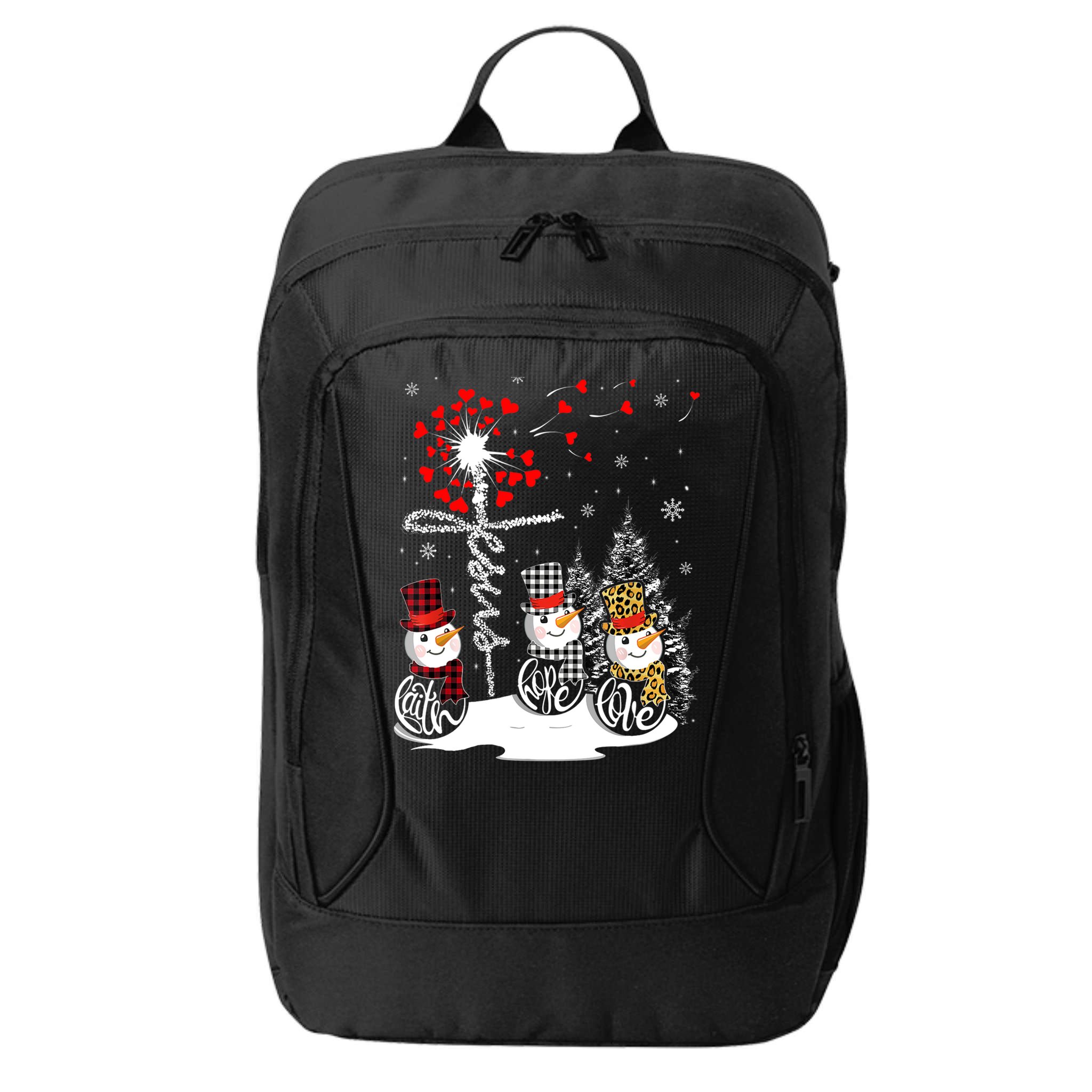 Faith Hope Love Snowman Jesus Dandelion Christian Christmas TShirt City Backpack