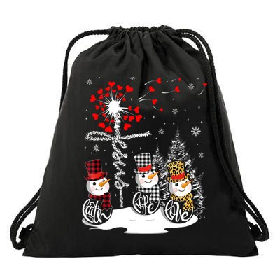 Faith Hope Love Snowman Jesus Dandelion Christian Christmas TShirt Drawstring Bag