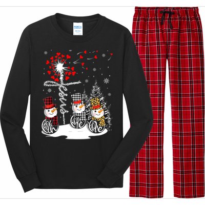 Faith Hope Love Snowman Jesus Dandelion Christian Christmas TShirt Long Sleeve Pajama Set