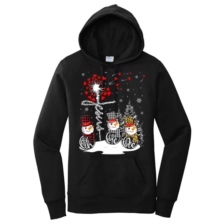 Faith Hope Love Snowman Jesus Dandelion Christian Christmas TShirt Women's Pullover Hoodie