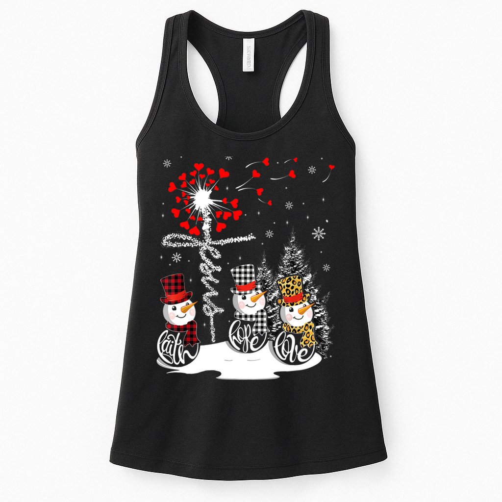 Faith Hope Love Snowman Jesus Dandelion Christian Christmas TShirt Womens Tank Top