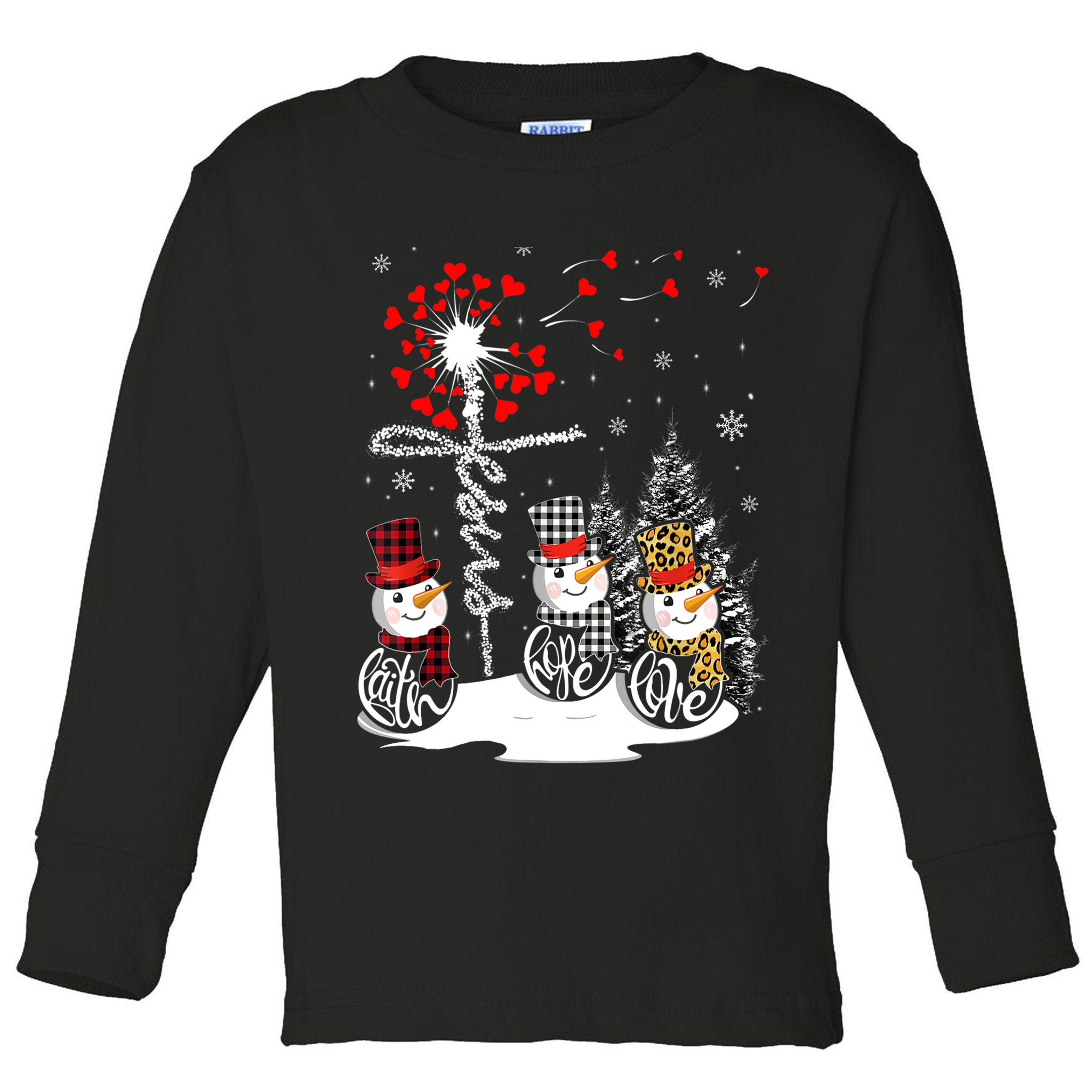 Faith Hope Love Snowman Jesus Dandelion Christian Christmas TShirt Toddler Long Sleeve Shirt