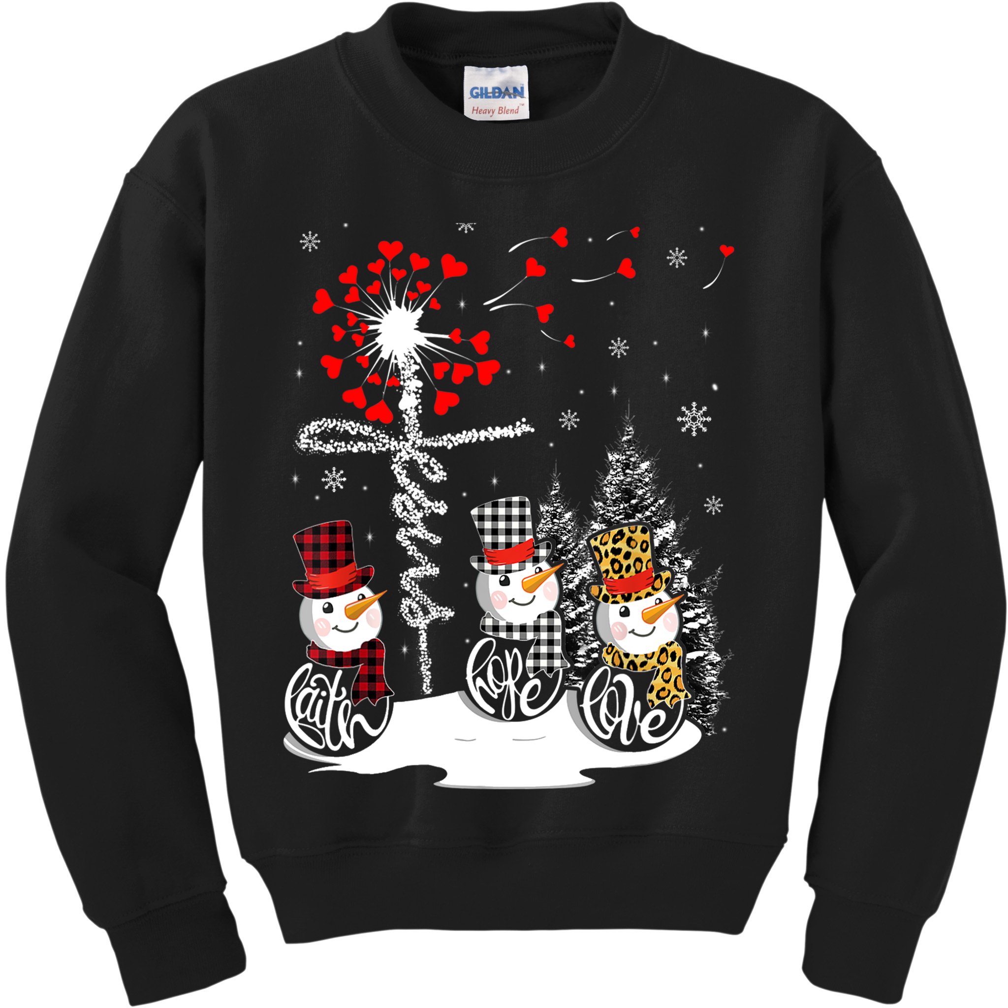 Faith Hope Love Snowman Jesus Dandelion Christian Christmas TShirt Kids Sweatshirt