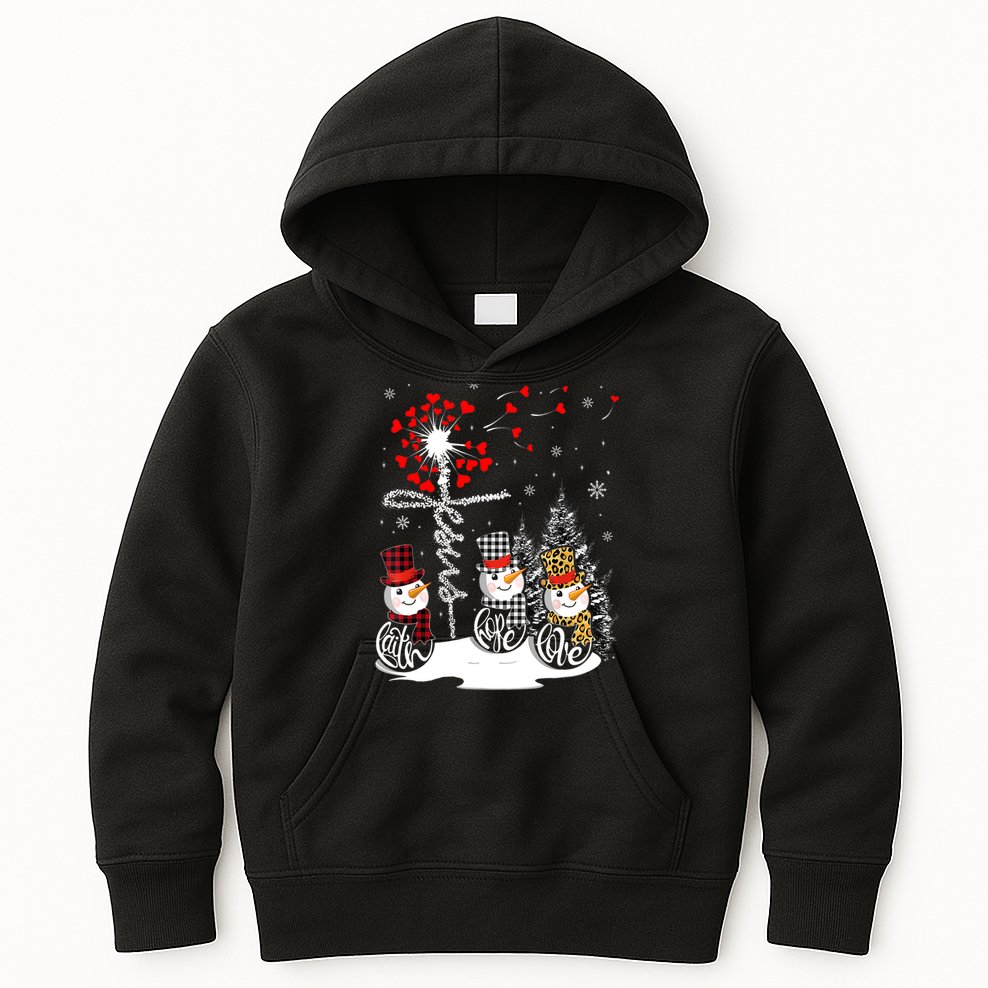 Faith Hope Love Snowman Jesus Dandelion Christian Christmas TShirt Kids Hoodie
