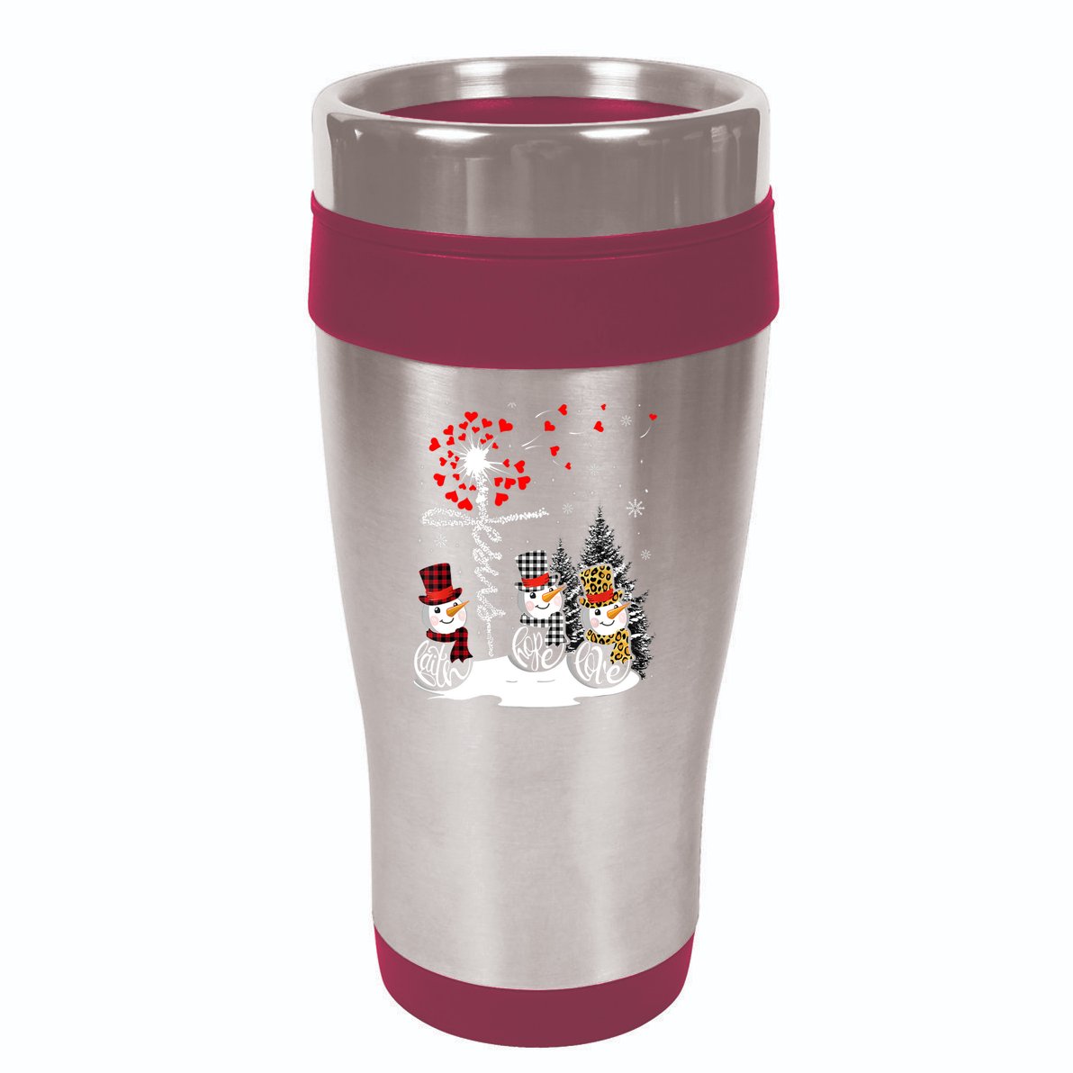 Faith Hope Love Snowman Jesus Dandelion Christian Christmas TShirt 16oz Travel Tumbler
