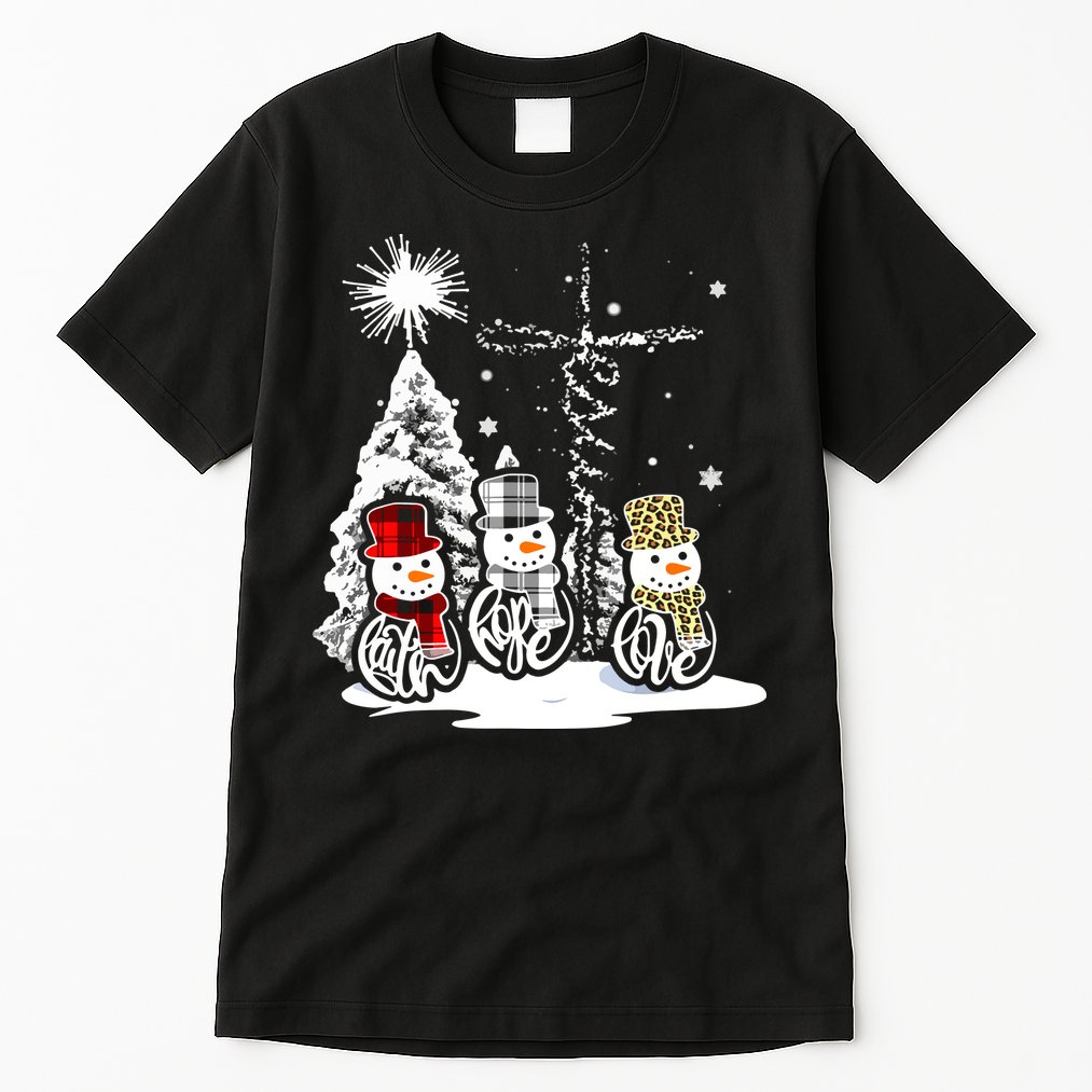 Faith Hope Love Jesus Snowman Plaid Leopard Christmas Gift Tall T-Shirt