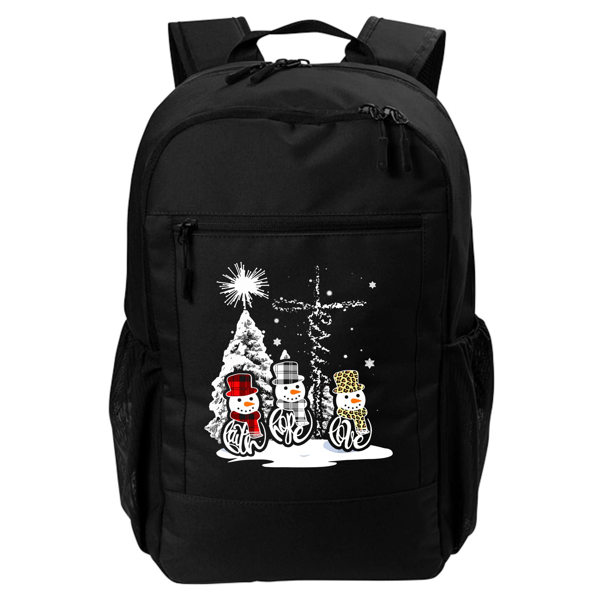 Faith Hope Love Jesus Snowman Plaid Leopard Christmas Gift Backpack
