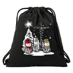 Faith Hope Love Jesus Snowman Plaid Leopard Christmas Gift Drawstring Bag