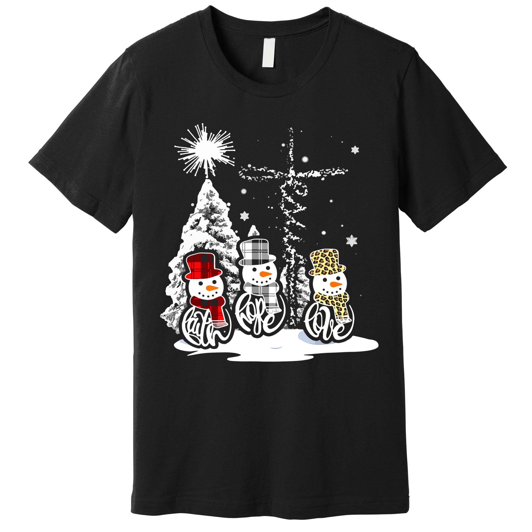 Faith Hope Love Jesus Snowman Plaid Leopard Christmas Gift Premium T-Shirt