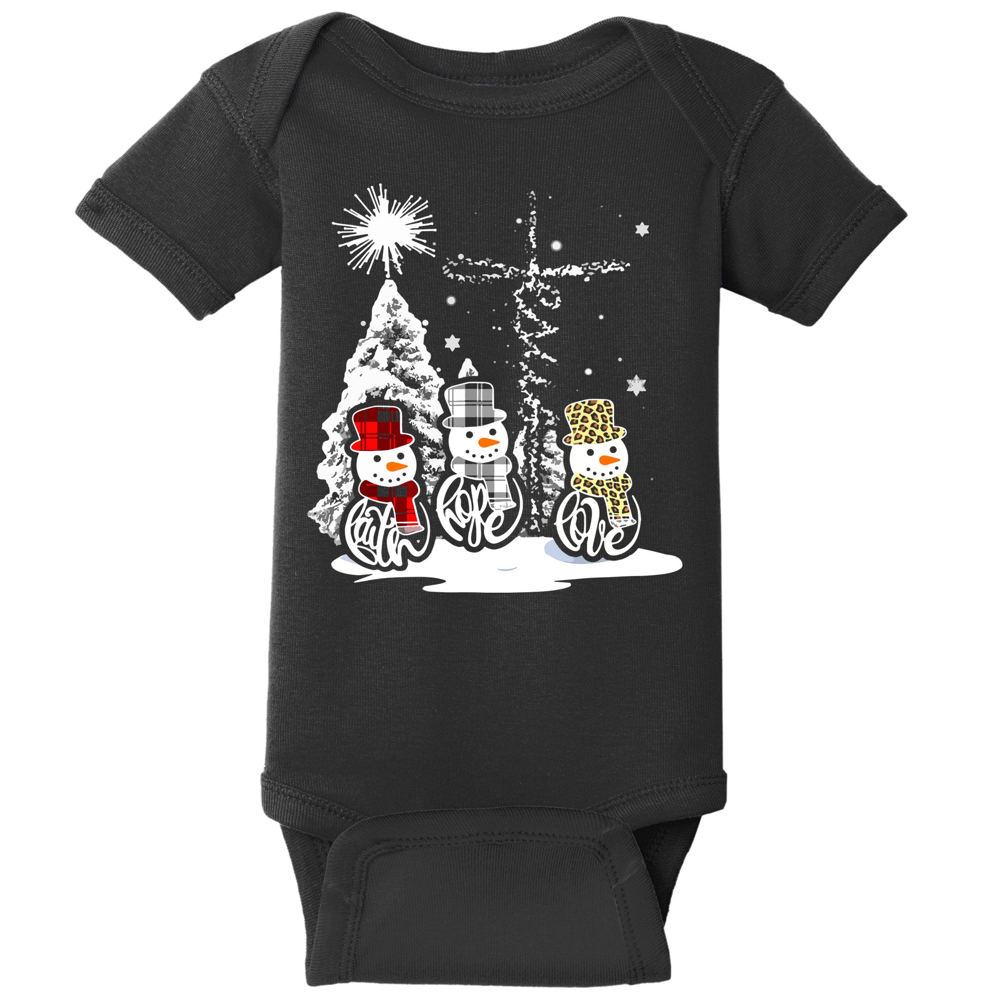 Faith Hope Love Jesus Snowman Plaid Leopard Christmas Gift Baby Bodysuit