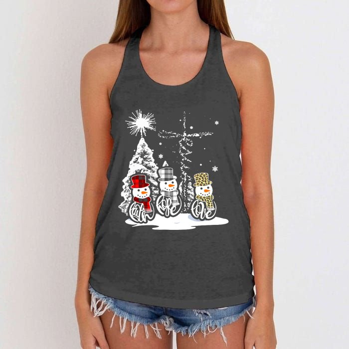 Faith Hope Love Jesus Snowman Plaid Leopard Christmas Gift Women's Knotted Racerback Tank