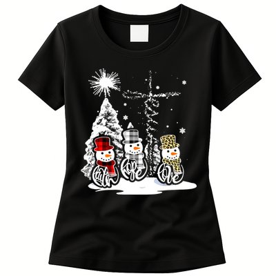 Faith Hope Love Jesus Snowman Plaid Leopard Christmas Gift Womens T-Shirt