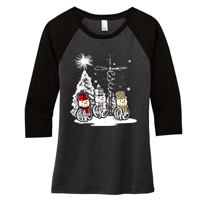 Faith Hope Love Jesus Snowman Plaid Leopard Christmas Gift Women's Tri-Blend 3/4-Sleeve Raglan Shirt