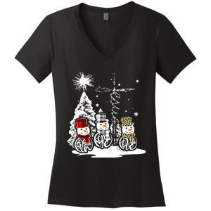 Faith Hope Love Jesus Snowman Plaid Leopard Christmas Gift Women's V-Neck T-Shirt