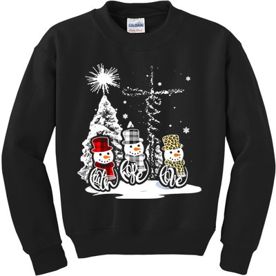 Faith Hope Love Jesus Snowman Plaid Leopard Christmas Gift Kids Sweatshirt