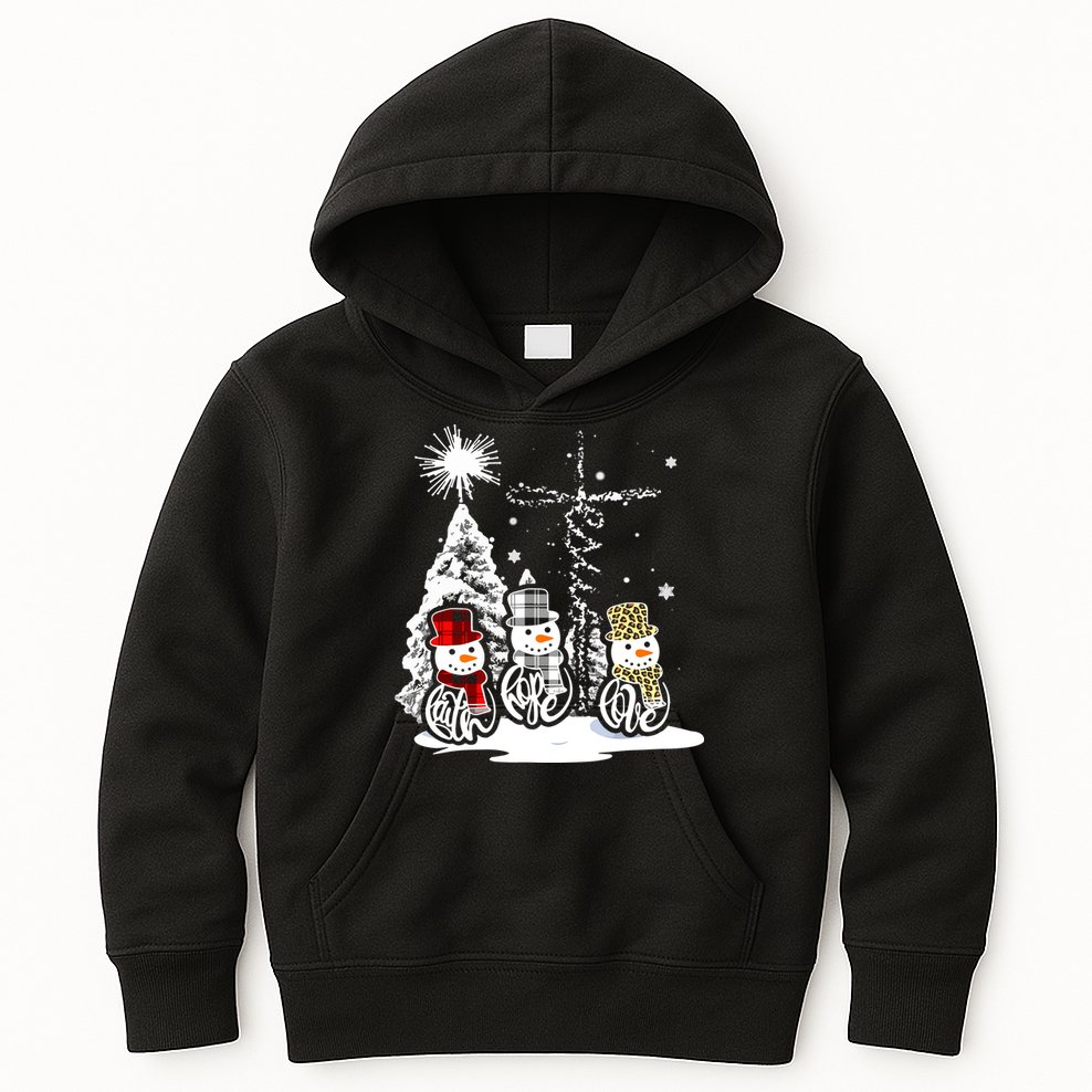 Faith Hope Love Jesus Snowman Plaid Leopard Christmas Gift Kids Hoodie