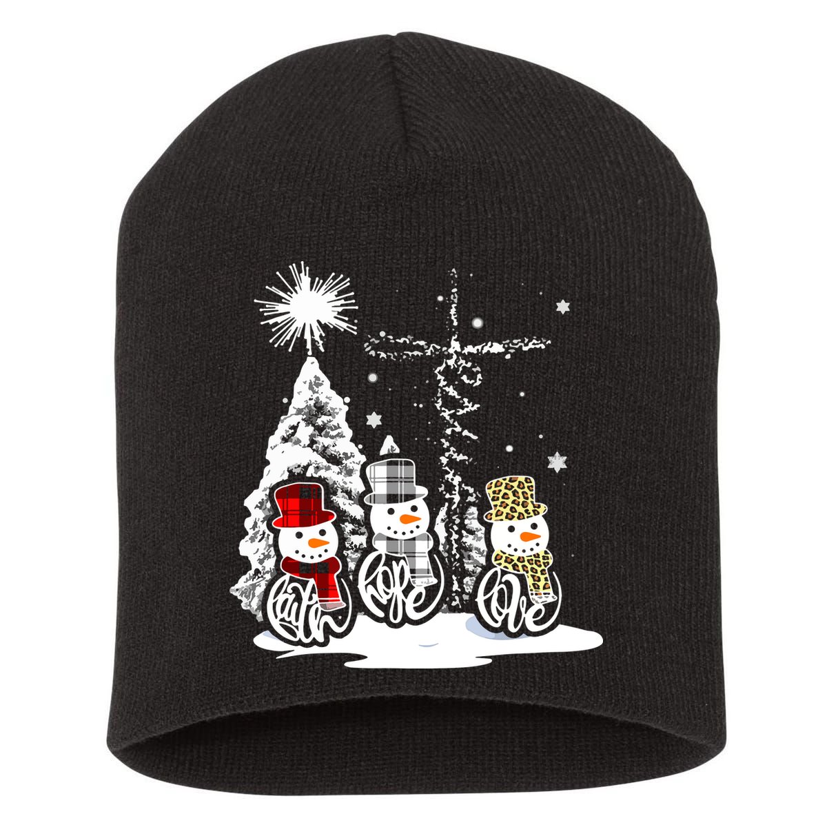 Faith Hope Love Jesus Snowman Plaid Leopard Christmas Gift Short Acrylic Beanie