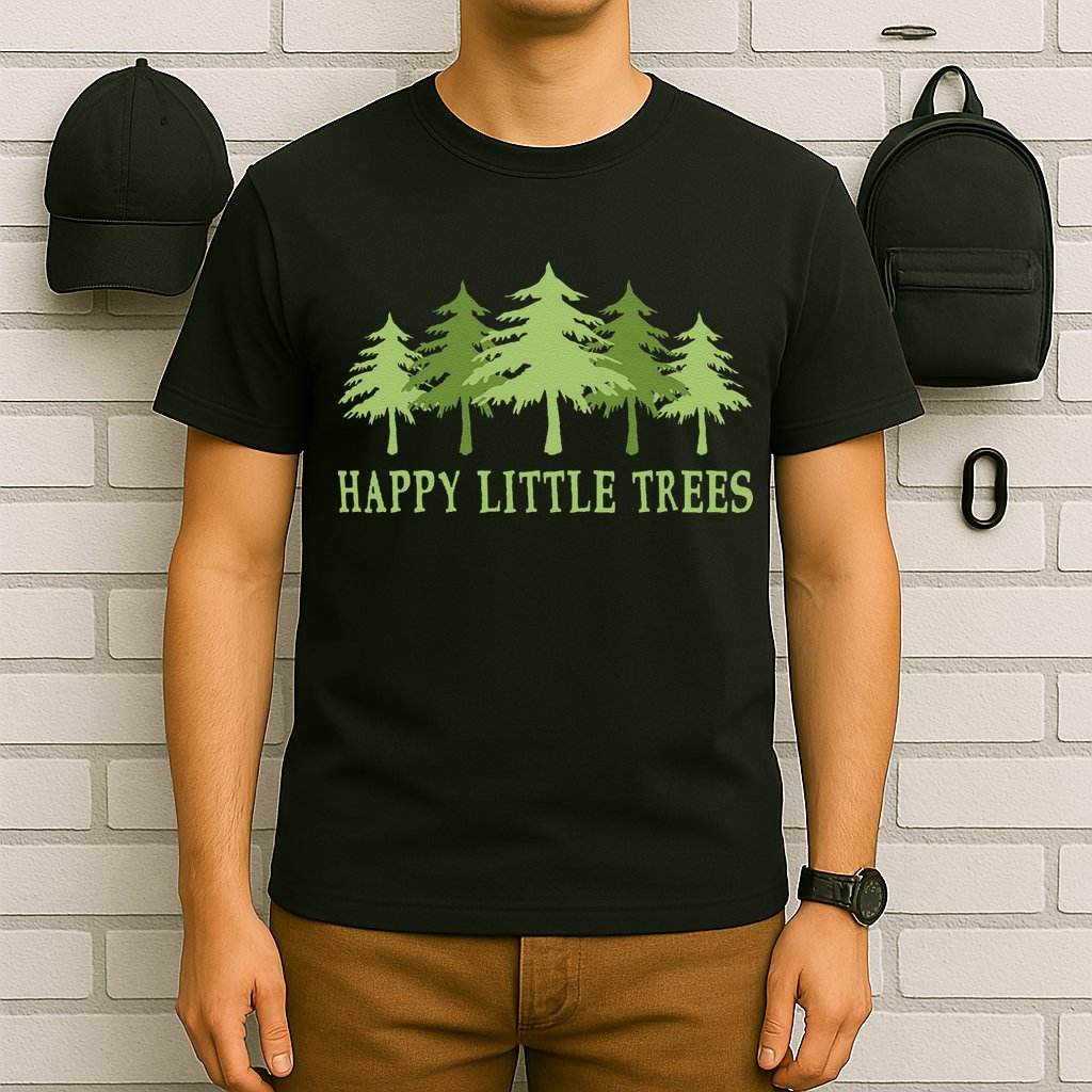 Funny Happy Little Trees Gifts Bob Style Camping T-Shirt