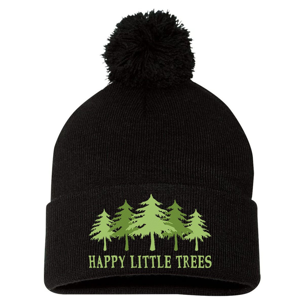 Funny Happy Little Trees Gifts Bob Style Camping Pom Pom 12in Knit Beanie